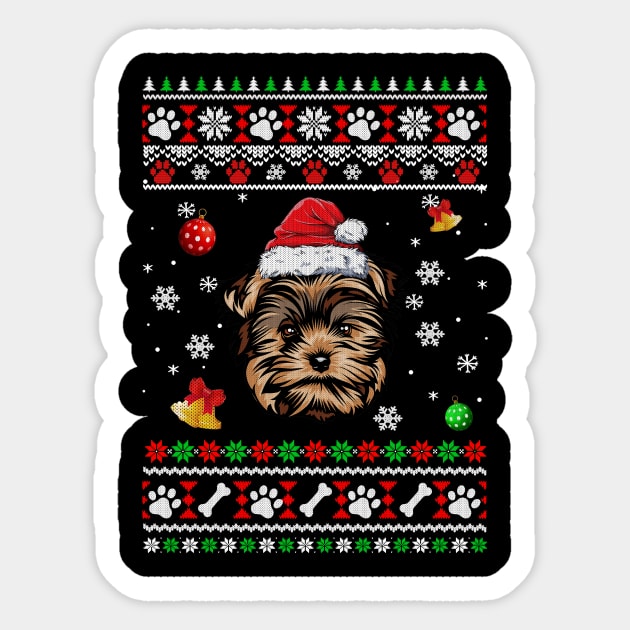 Merry Christmas Ugly Xmas Yorkie Santa Hat Funny Sticker by Bruce D Hubbard